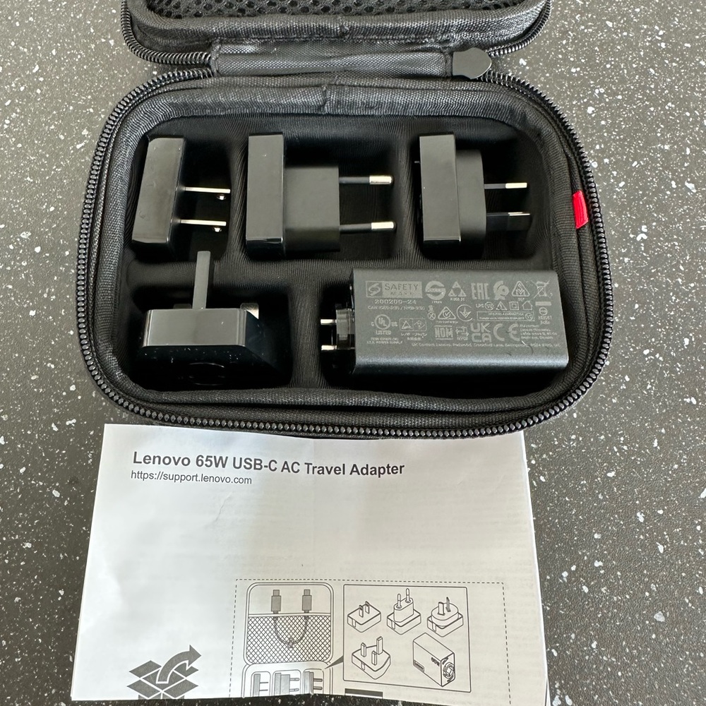 Lenovo 65W travel charger USB-C with world wide outlet adapters
